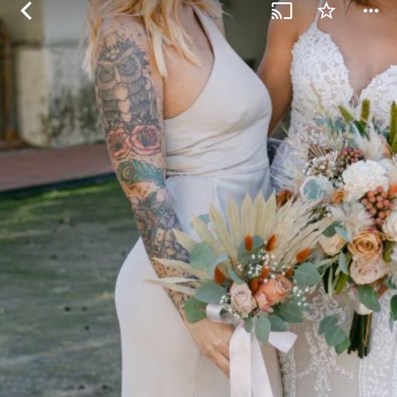 BHLDN Dylan one shoulder satin side slit gown champagne - Picture 3 of 8